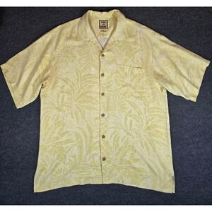 Tommy Bahama Men's Yellow Floral Palm Silk Hawaiian Camp Shirt Tropical Size L
